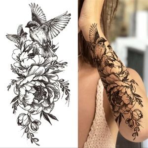 Temporary Tattoo Sheet ~Peony & Swallows ~ NEW!
